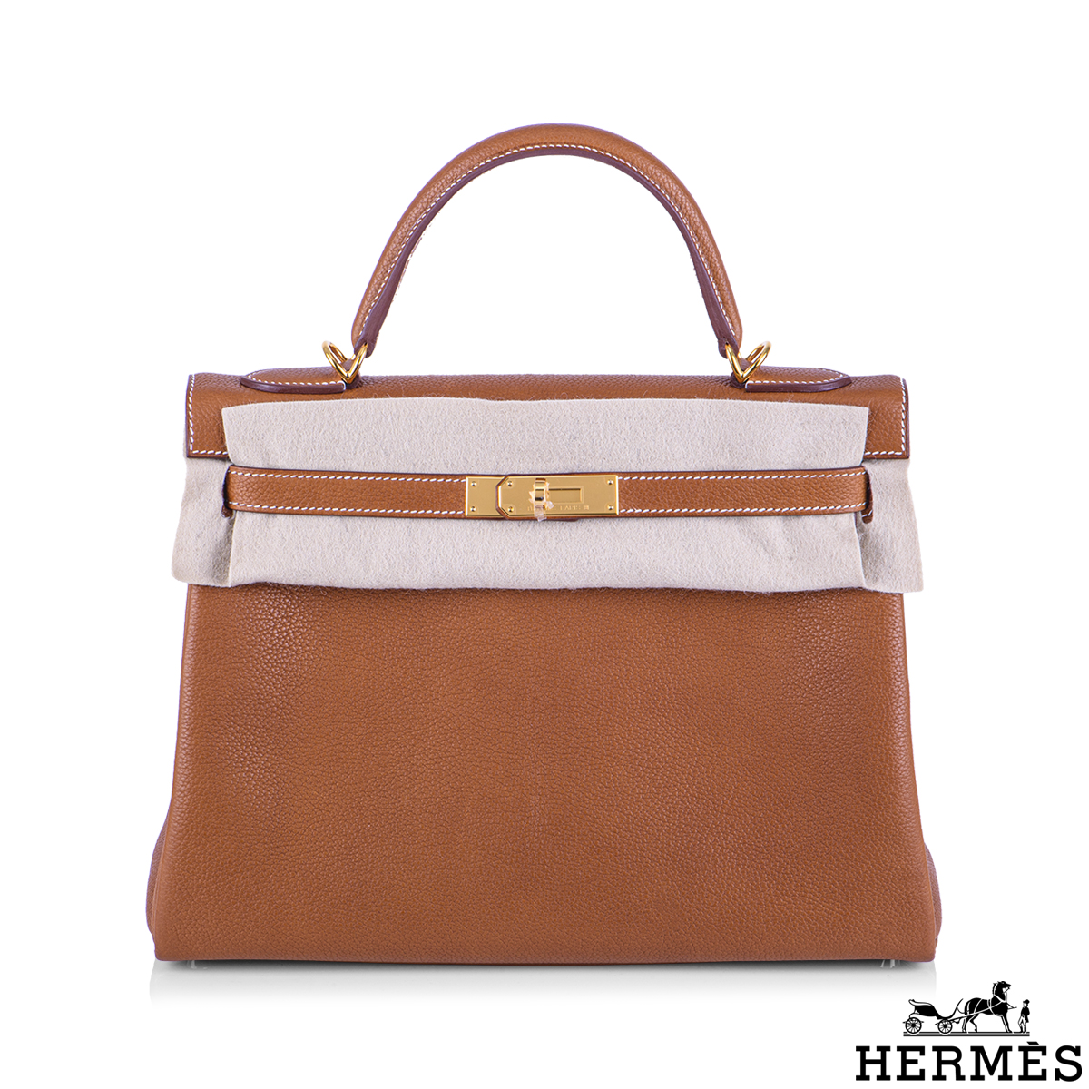 Hermes Kelly bag 32 Retourne Fauve Barenia faubourg Silver hardware